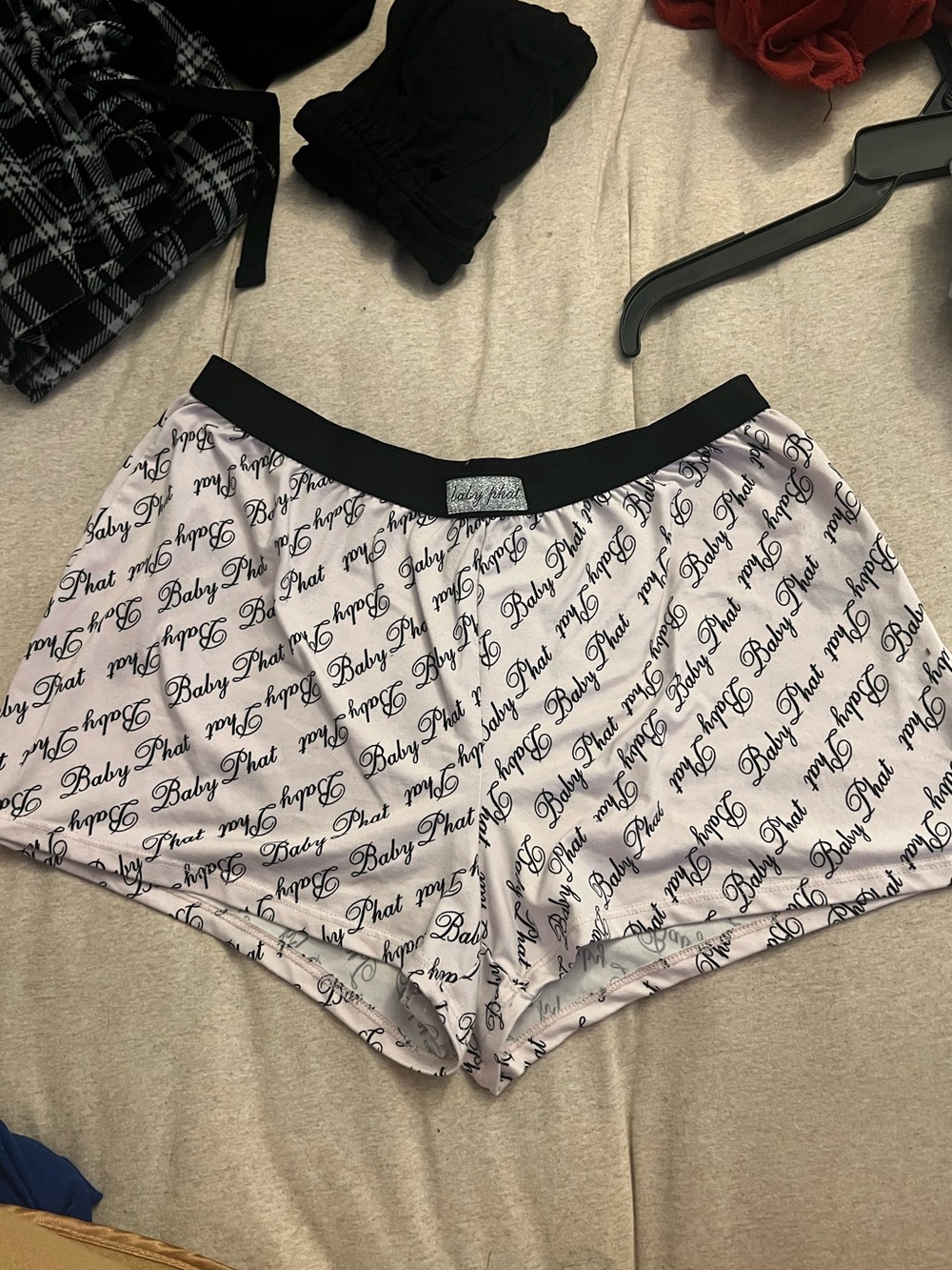 Baby Phat White Shorts with Black Script Logo